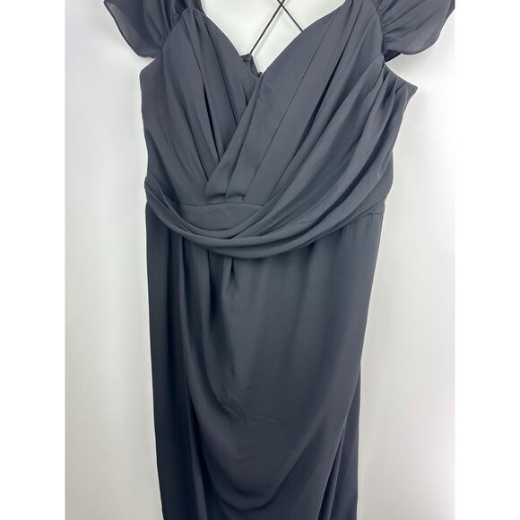 City Chic Entwine Ruched Cold Shoulder Tulip Midi Dress Black Plus Size L 20 - Picture 3 of 14